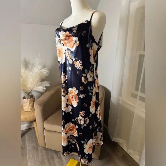 Bebe | Floral Satin Slip Midi Dress - Picture 2 of 8